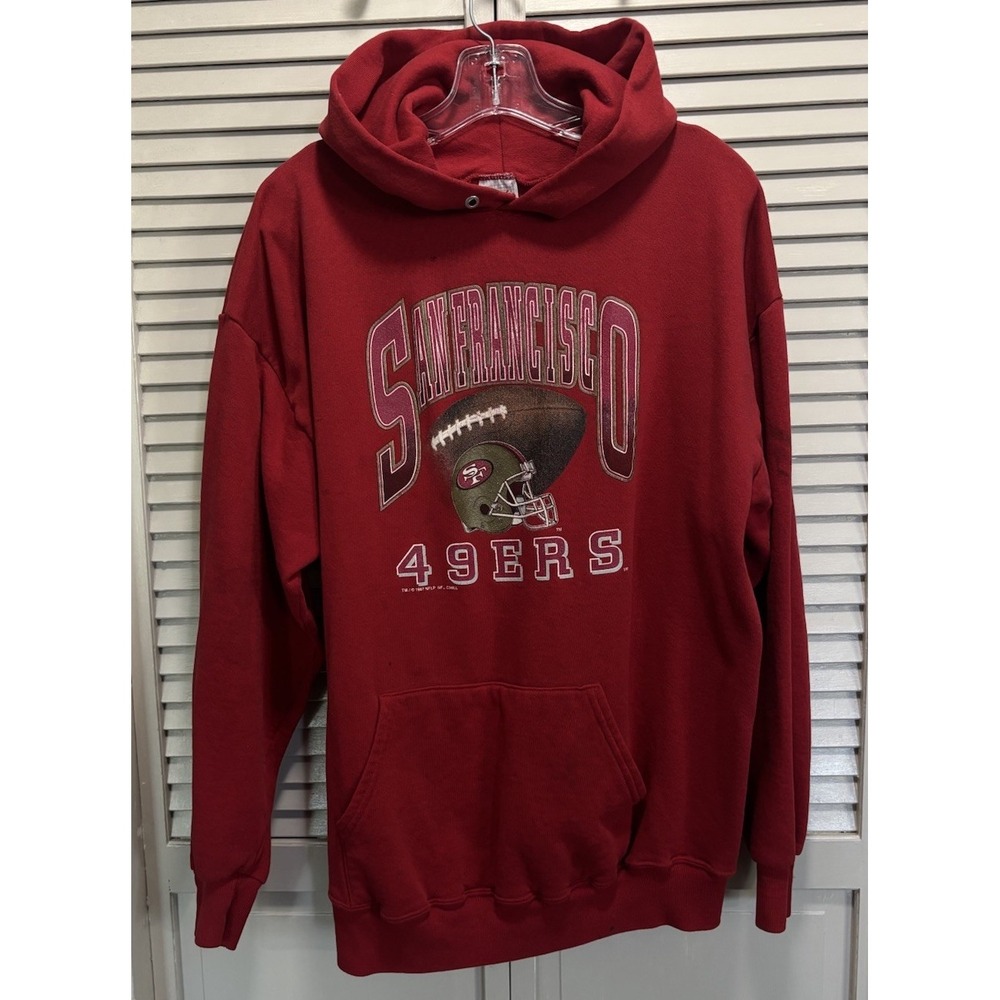 Vintage Jerzees San Francisco 49ers Graphic Logo Sweatshirt Hood Sz XL Red 94'